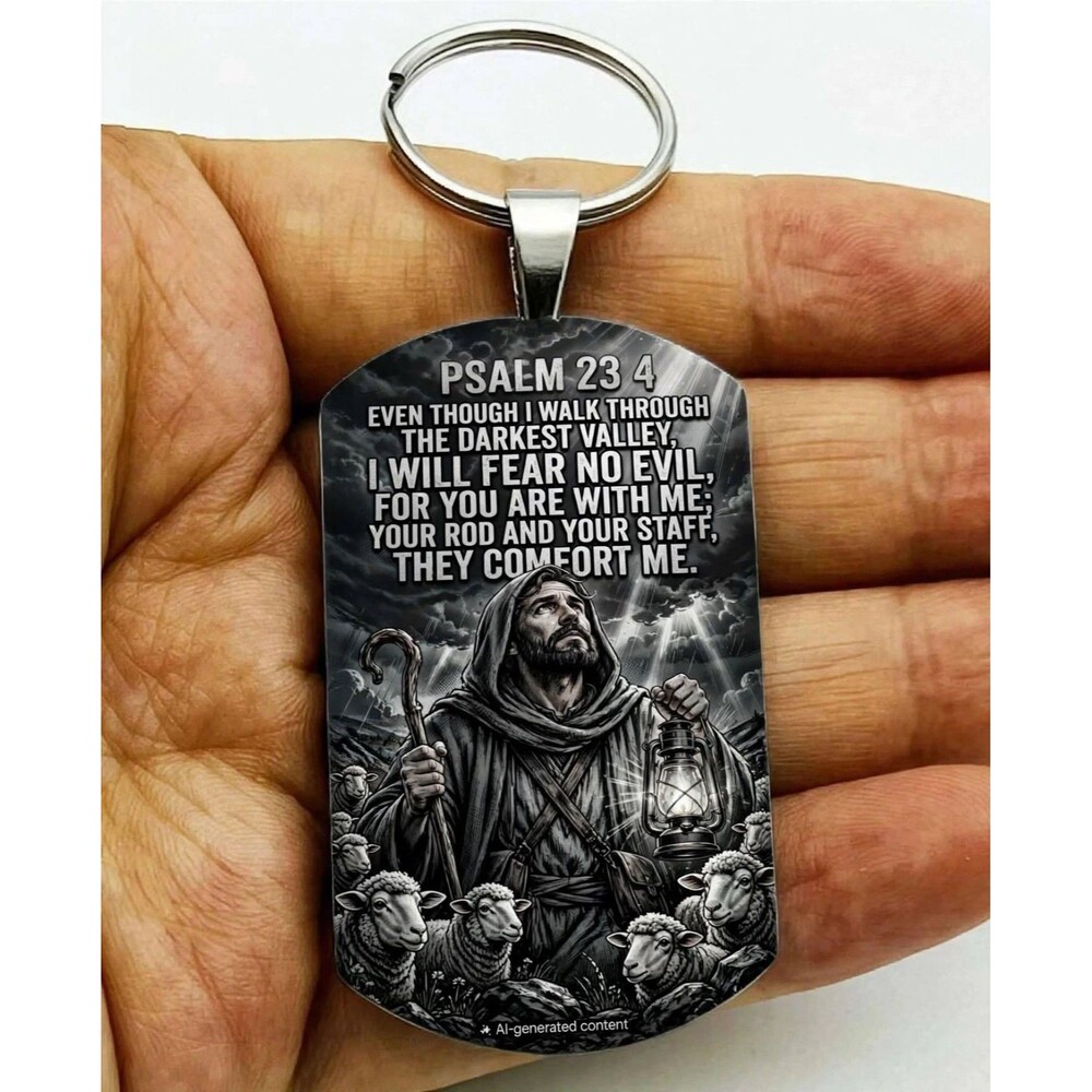Psalm 23 : 4  God Lord Jesus Christ Stainless Keychain Reminder Faith Bless